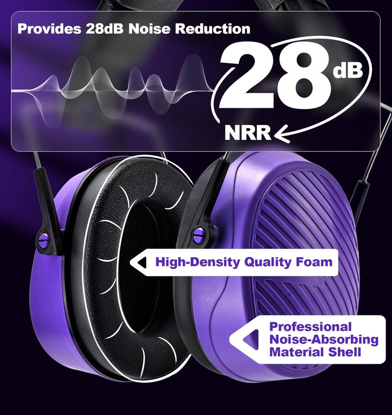 PROHEAR 038 Ear Protection Safety Earmuffs for Mowing, 28dB Noise Reduction Passive Hearing Protector, Compact Foldable Headset for Shooting Construction Power Tools, Purple - Image 4